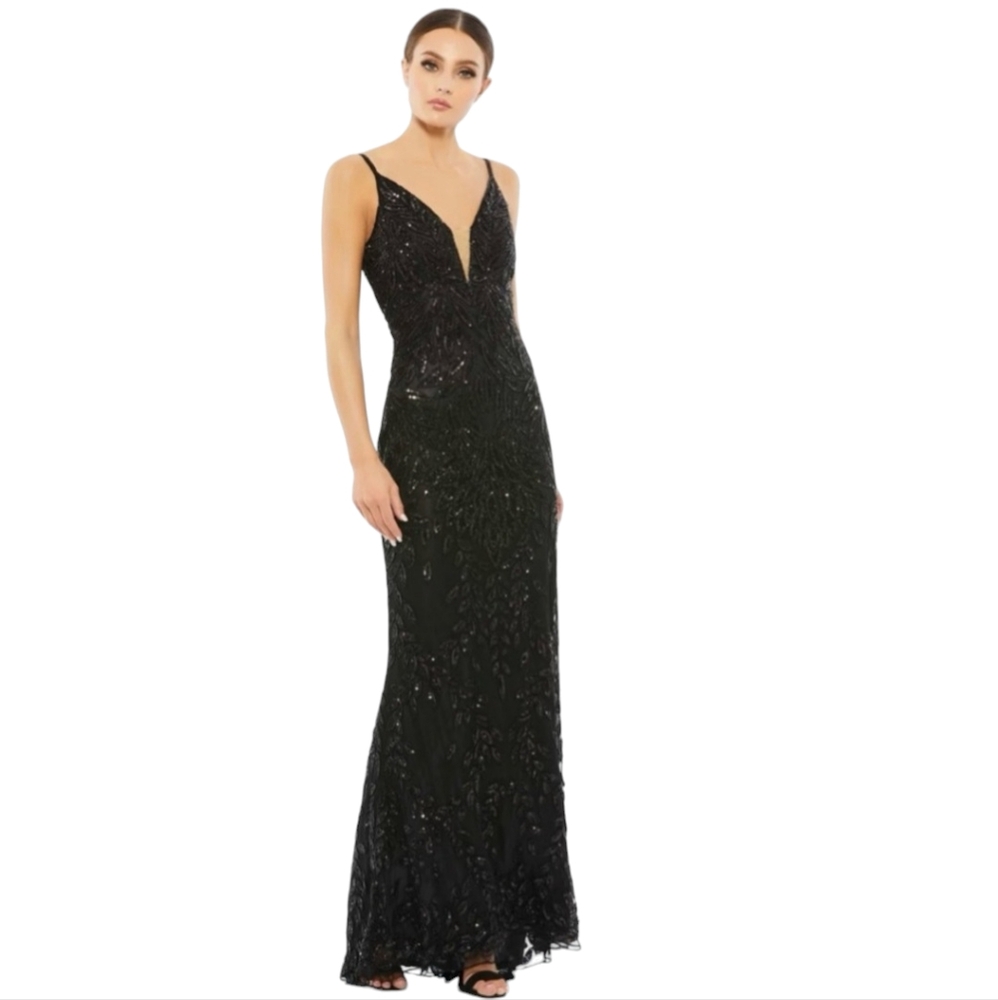 Mac Duggal Gown Dress Size 16 Black Embellished Sequin Evening Gown 5107